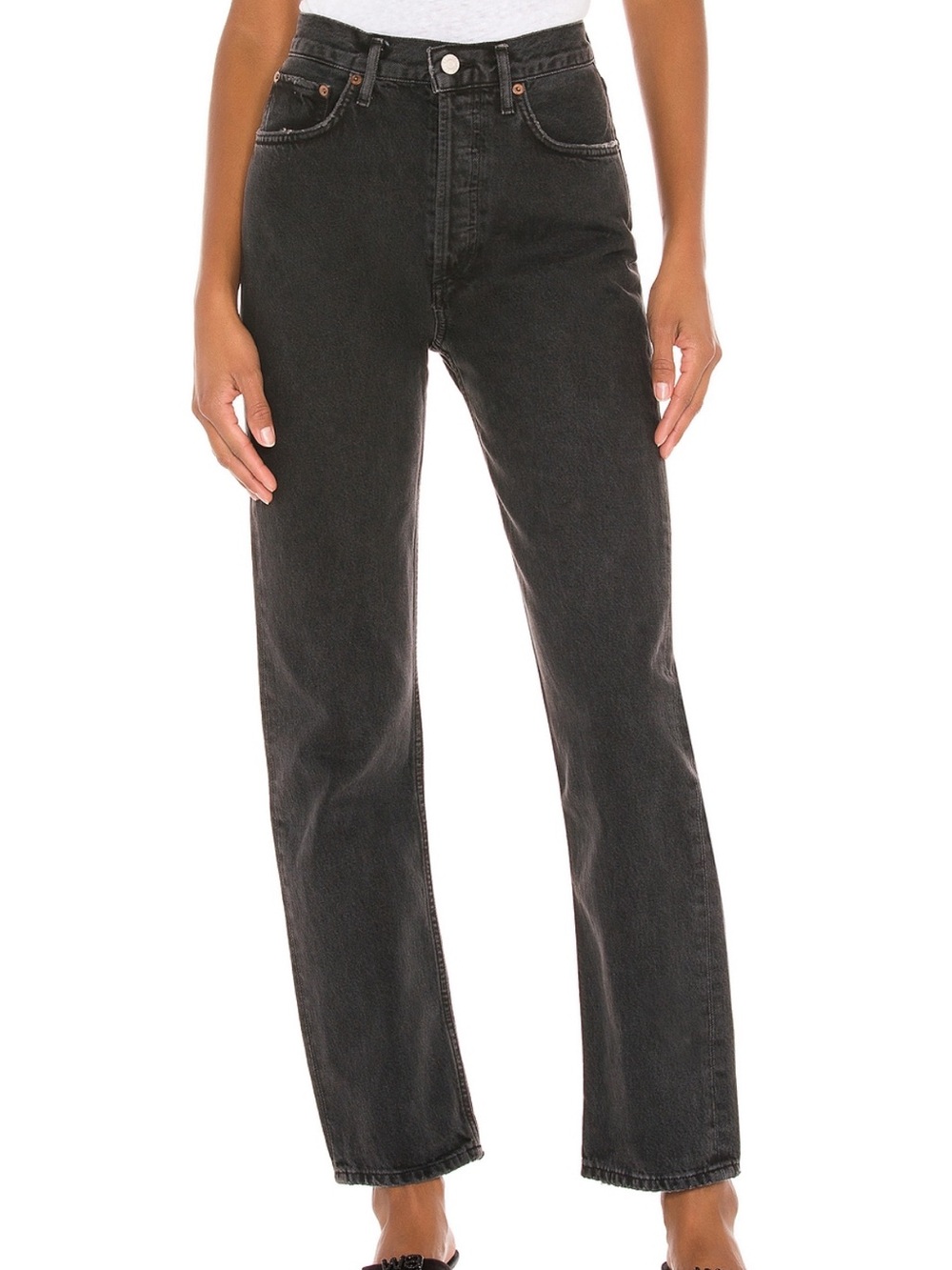 Agolde 90s Pinch Waiat Straight Leg Jeans in Washed Black